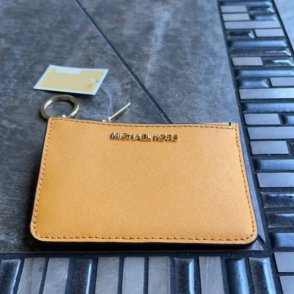 Michael Kors Jet Set Travel Marigold Small Top Zip Coinpouch with ID Key Holder